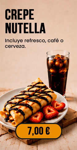 Combo crepe de Nutella con bebida, 7 euros